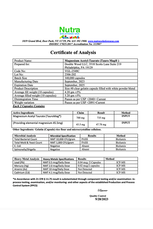 Double Wood  Magnesium Acetyl-Taurate  700mg 60 Capsul. Usa Menşei 37.