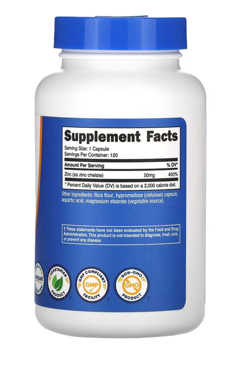 Nutricost, Zinc Chelate, 50 mg, 120 Capsules.Abd Menşei4135