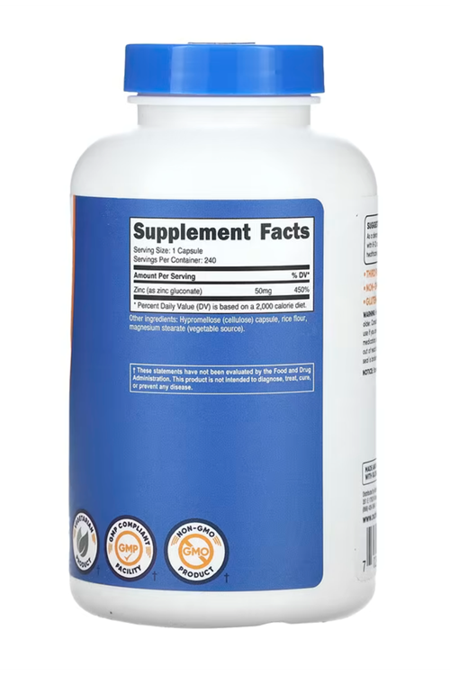 Nutricost Zinc Gluconate 240 Vegetarian Capsules (50mg) - Gluten Free.3932