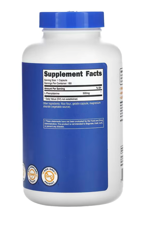Nutricost L-Phenylalanine 500mg; 180 Capsules - Non-GMO, Amino Acid.4036