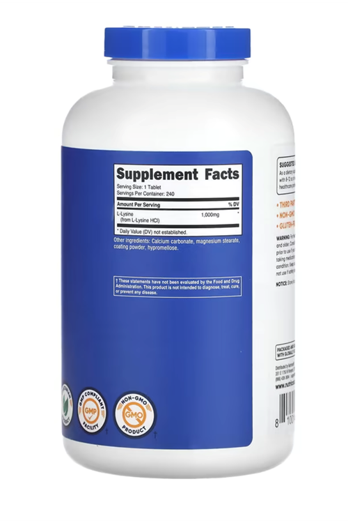 Nutricost, L-Lysine, 1,000 mg , 240 Tablets.3933