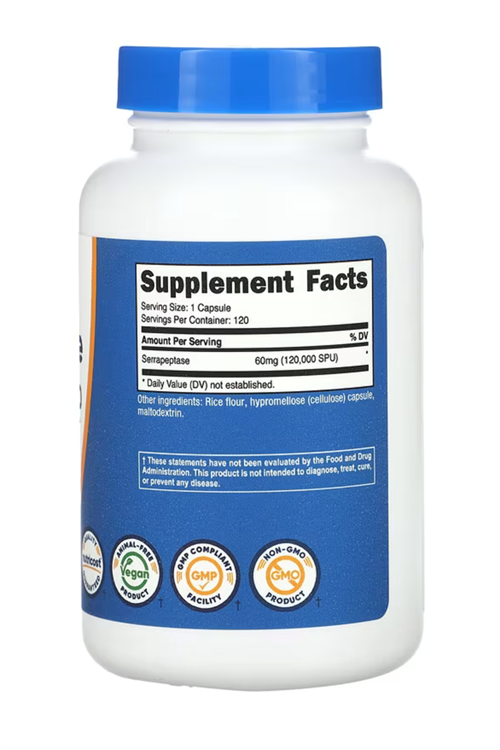 Nutricost Serrapeptase 120,000 SPU, 120 Capsules - Vegetarian. 4140