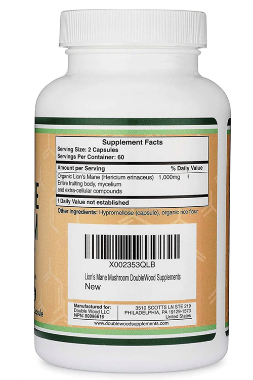 Double Wood Lion's Mane Mushroom 500mg 120 Capsul.Usa 4138.