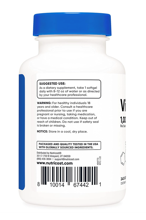 Nutricost Vitamin D3 1000 iu Softgels, 240 Softgels - Non-GMO & Gluten Free.3730