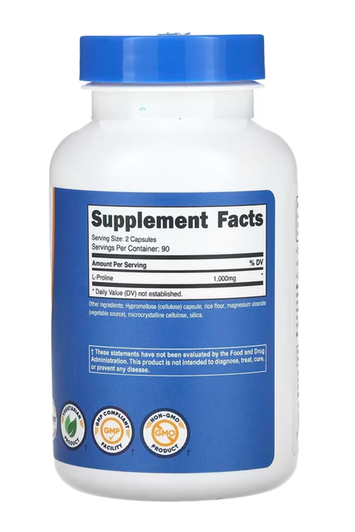 Nutricost, L-Proline, 1,000 mg, 180 Capsules (500 mg per Capsule).Usa 37.