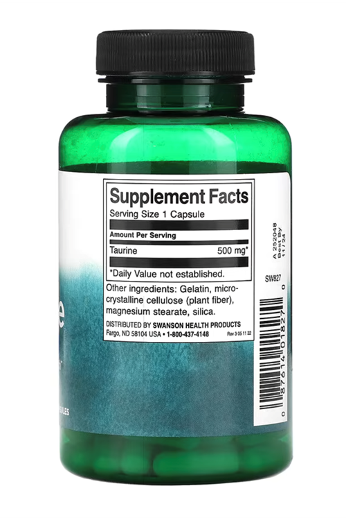 Swanson, Taurine, 500 mg, 100 Capsules. Usa Version.3826