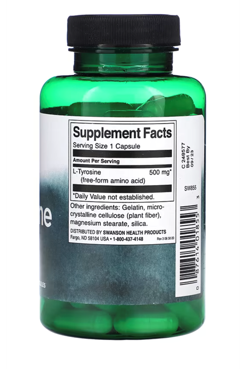 Swanson, L-Tyrosine, 500 mg, 100 Capsules. Usa Version 3227