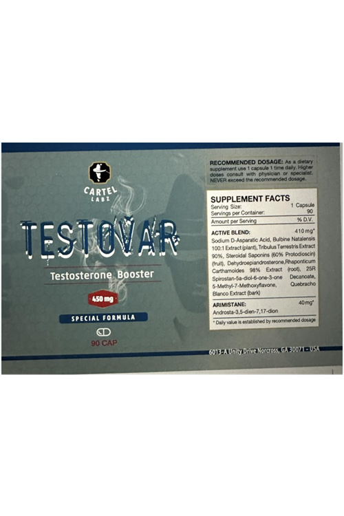 Cartel Labz Testovar 60 capsul 450mg active blend / 40mg ARIMISTANE / 60 servings.Made ın usa.4555