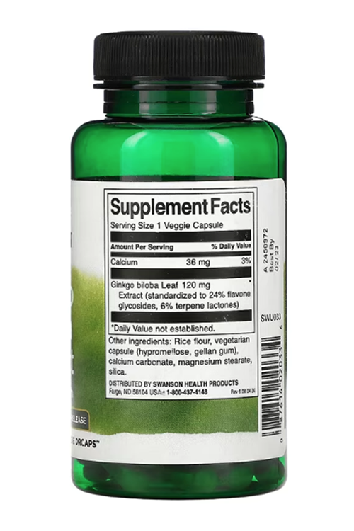 Swanson, Ginkgo Biloba Extract, 120 mg, 100 Veggie DRcaps. Usa Version.3847