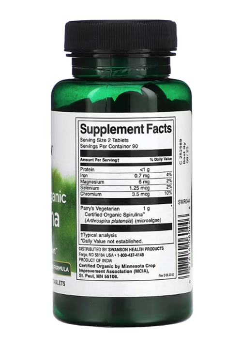 Swanson Certified Organic Spirulina 500mg 180 Tablet.30.