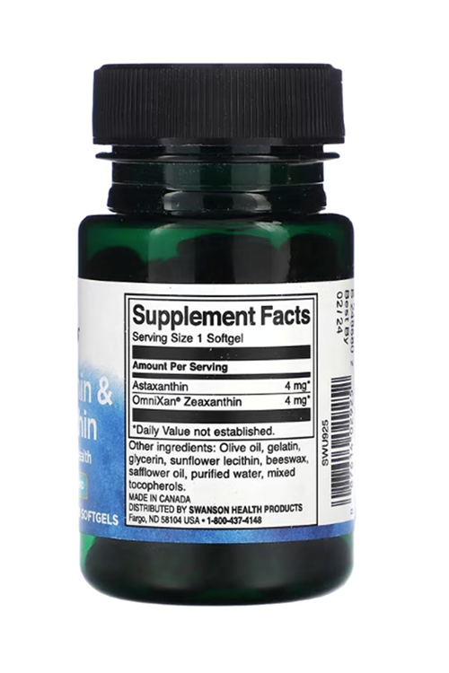 Swanson, Astaxanthin 4mg & Zeaxanthin 4mg 60 Softgels. Usa Versiondur..Eu Version Değildir.3629