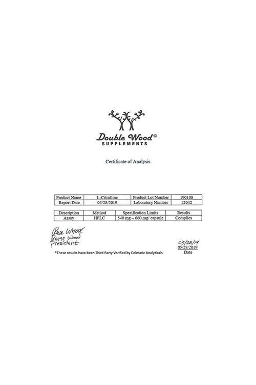 Double Wood L Citrulline Capsules 1,200mg Per Serving, 210 Capsul.40.