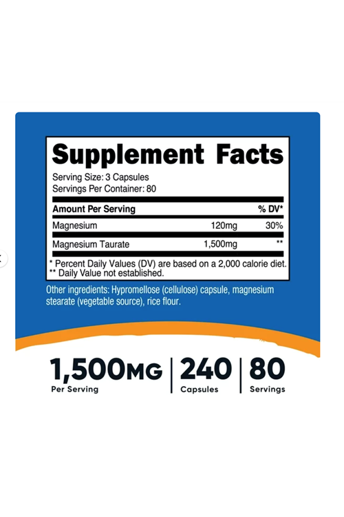 Nutricost Magnesium Taurate (240 Capsules, 80 Servis  1500 mg Magnesium Taurate Per Serving) Gluten Free, Non-GMO, Vegan.39.