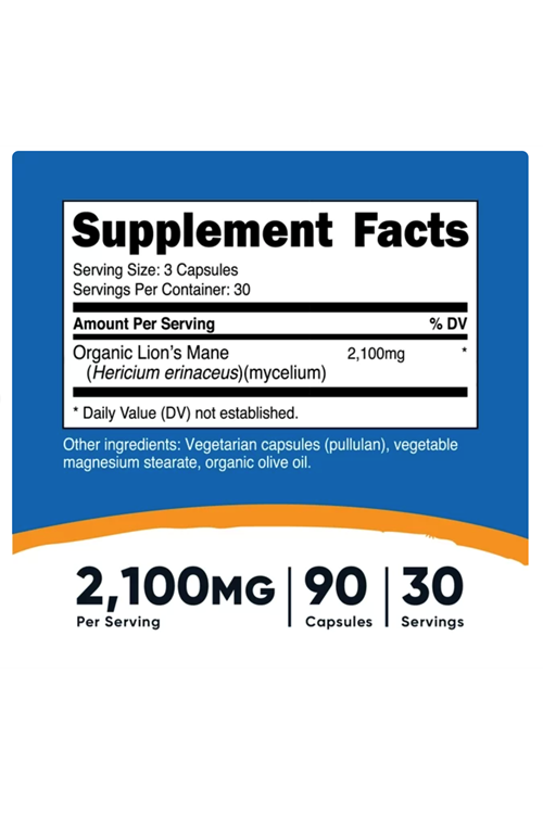 Nutricost Lion's Mane Mushroom Capsules 2100mg per Serving, 30 Servings, 90 Capsules.Abd 4137