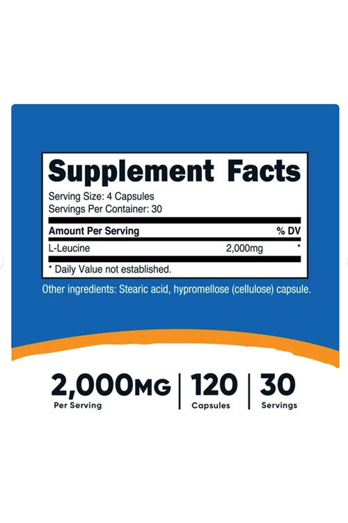 Nutricost L-Leucine 2,000mg Supplement, 120 Vegetarian Capsules, 30 Servings.Usa 4036