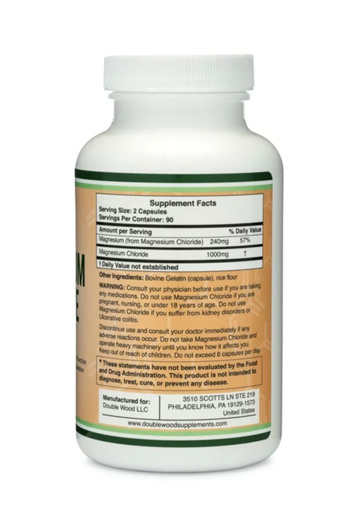 Double Wood Magnesium Chloride (Cloruro De Magnesio) 180 Capsul 1000mg.Abd menşei 3539