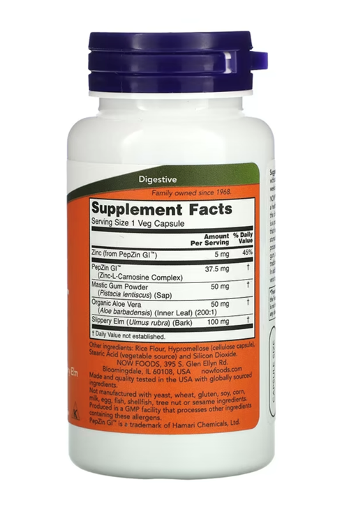 NOW Foods GASTRO COMFORT with PepZin GI, 60 Vegie Capsul. Abd Menşei.3946