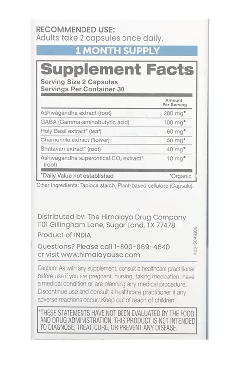 Himalaya Aswaganda + Relax GABA, Holy Basil & Chamomile 60 Vegetarian Capsul.Usa Version.4149