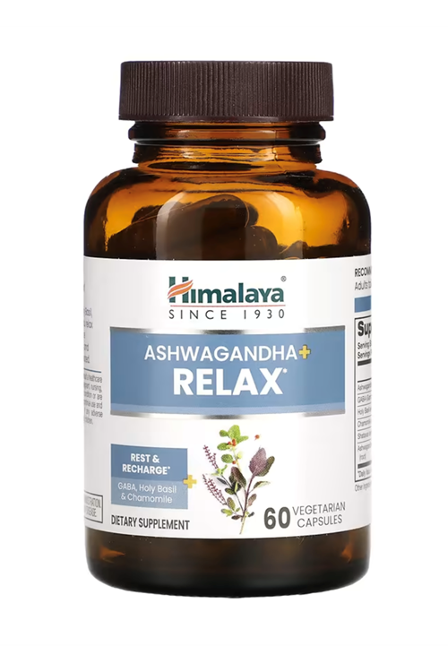 Himalaya Aswaganda + Relax GA.BA, Holy Basil  Chamomile 60 Vegetarian Capsul.Usa Version.49.