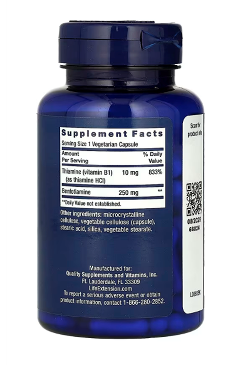 Lıfe Extensıon Mega Benfotiamine, 250 mg, 120 Vegetarian Capsules.Usa Version.50.