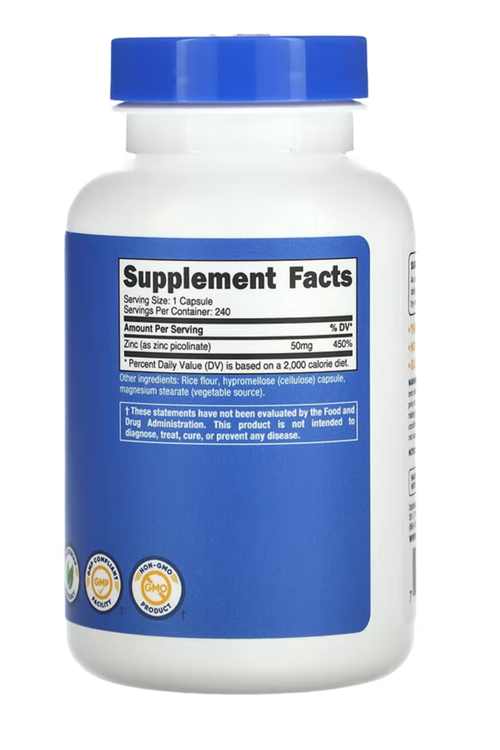 Nutricost Zinc Picolinate 50mg (240 Vegetarian Capsules) - Gluten Free & Non-GMO.Abd Menşei.4147.