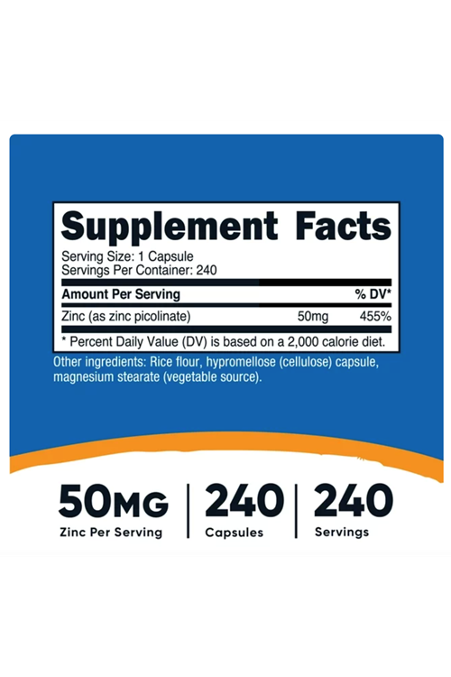 Nutricost Zinc Picolinate 50mg (240 Vegetarian Capsules) - Gluten Free & Non-GMO.Abd Menşei.4147.