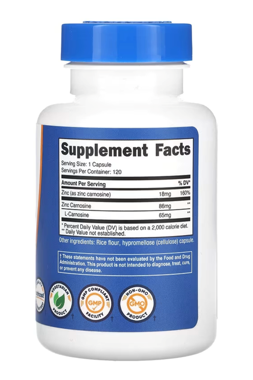 Nutricost Zinc Carnosine 86mg, 120 Capsules - Non-GMO, Gluten Free.Abd Menşei.4142.