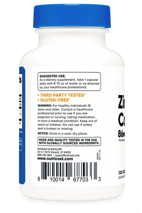 Nutricost Zinc Carnosine 86mg, 120 Capsules - Non-GMO, Gluten Free.Abd Menşei.42.
