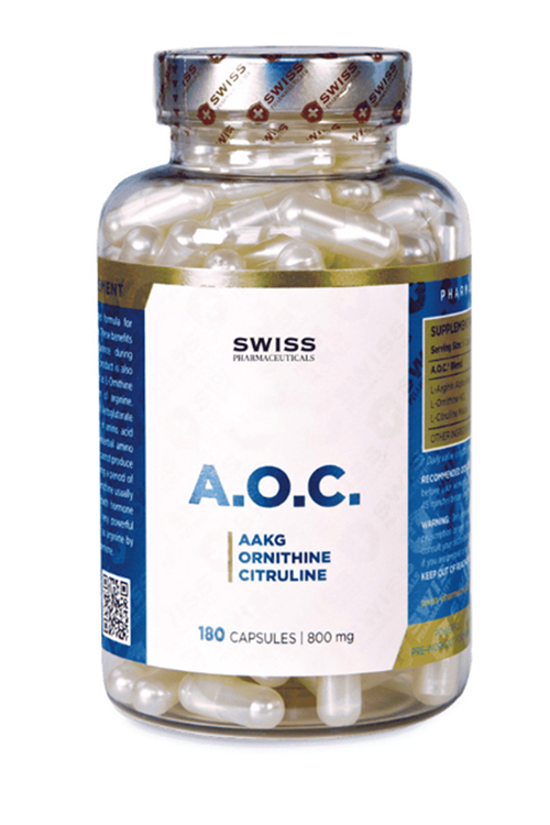 Swiss Pharmaceuticals AOC Arginine Alpha-Ketoglutarate, L-Citrulline Malate, L-ornithine 180 Capsul.4542