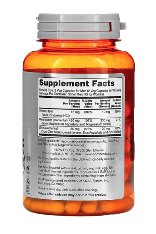 NOW Foods, Sports, ZMA, Sports Recovery, 90 Veg Capsul.Usa Version.3537