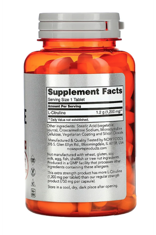 NOW Foods, Sports, L-Citrulline, 1,200 mg, 120 Tablet. Usa.3541