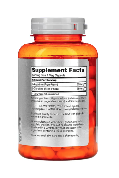 NOW Foods, Sports, Arginine & Citrulline, 750mg 120 Veg Capsules.Abd Menşei.44.