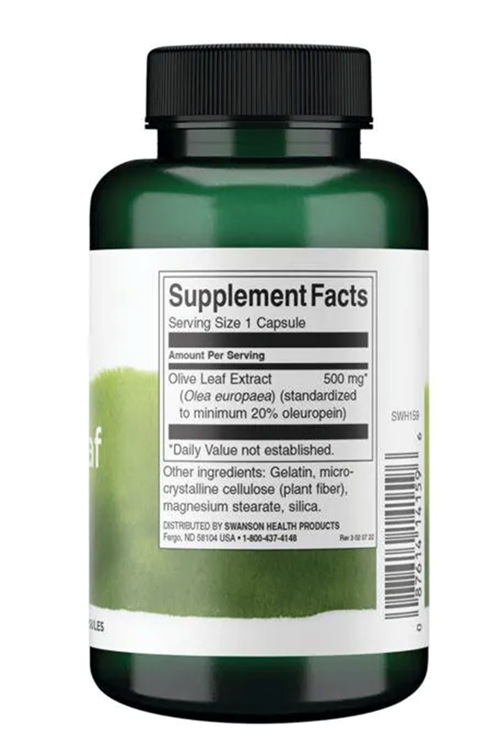 Swanson Superior Herbs- Olive Leaf Extract 500mg 120 Capsul. USA Version.3843