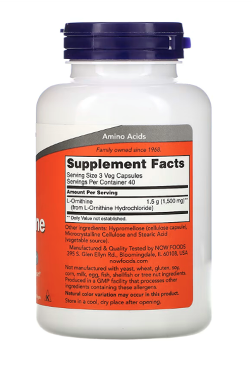 NOW  L-Ornithine (500 mg)  120 Vegie Capsul.ABD MENŞEİ .4043.
