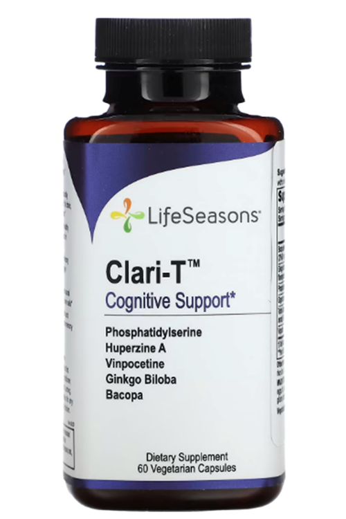 LifeSeasons, Clari-T Cognitive Support, Bacopa+Ginkgo biloba+ Phosphatidylserine+Huperzine A+ Ginger+ Vinpocetine 60 Veg Capsul.3979
