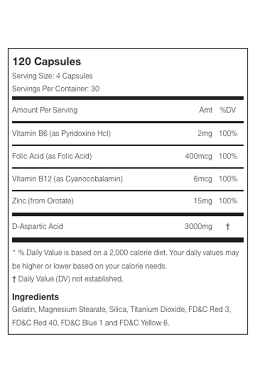 Nutrex T-Up Test Booster (DAA-D-Aspartik Acid,Zinc,B6,B12) 120 Capsules. USA Version.4033