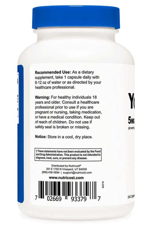 Nutricost Yohimbine HCI 5mg 240 Capsul.Usa Version.Abd Menşei 4142
