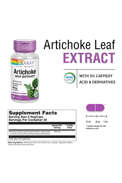 Solaray Artichoke Leaf Extract 600mg 60 VegCapsul Healthy Liver, Gall Bladder & Digestive.USA MENŞEİ.3530