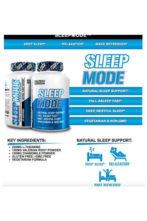 EVLUTION NUTRITION SleepMode , 60 Capsul 200mg L-Theanine, 150mg Valerian Root.USA MENŞEİ.37.