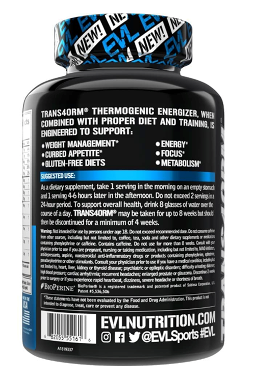 EVL Nutrition, Trans4orm, Energized Weight Loss Support, 120 Capsul..USA MENŞEİ.3935