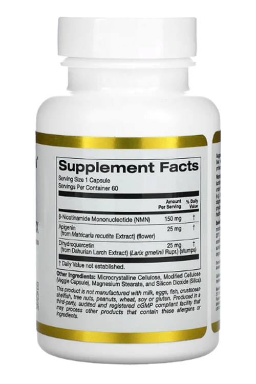 California Gold NMN Nicotinamide Mononucleotide+Apigenin+Dihidroquercetin Lavitol, Flavonoid Complex, 60 Veggie Capsul.USA.60.
