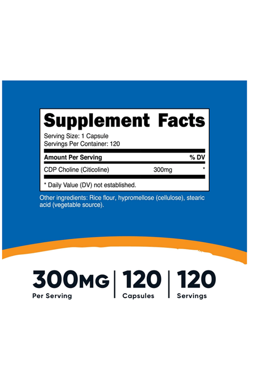 Nutricost CDP Choline (Citicoline) 300mg, 120 Vegetarian Capsules - Non-GMO, Vegetarian Friendly, Gluten Free.USA MENŞEİ.4048