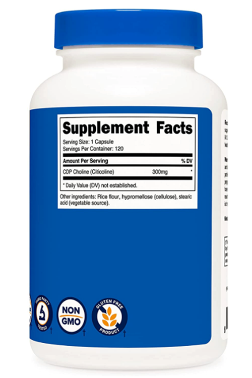 Nutricost CDP Choline (Citicoline) 300mg, 120 Vegetarian Capsules - Non-GMO, Vegetarian Friendly, Gluten Free.USA MENŞEİ.4048