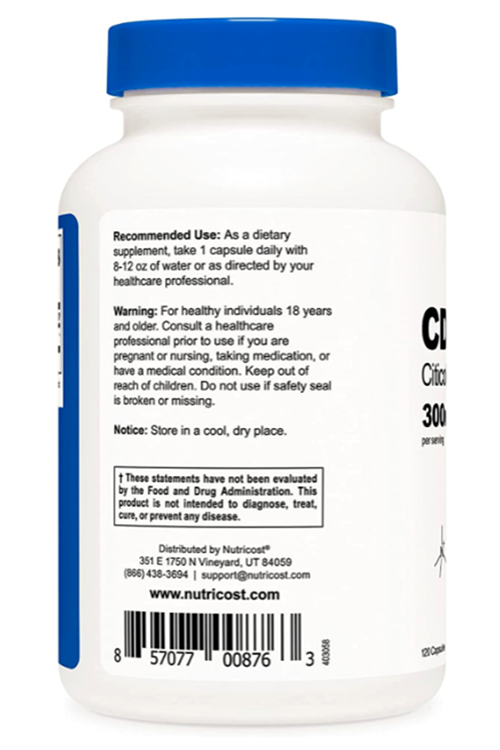 Nutricost CDP Choline (Citicoline) 300mg, 120 Vegetarian Capsules - Non-GMO, Vegetarian Friendly, Gluten Free.USA MENŞEİ.4048