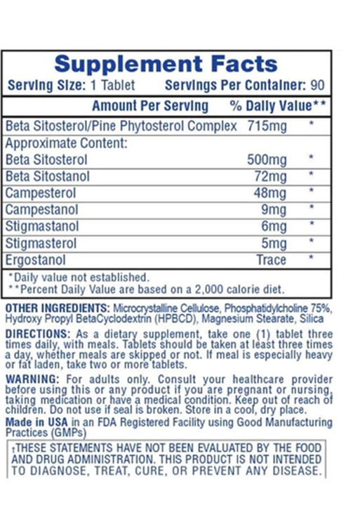 Hi-Tech Pharmaceuticals Beta Sitosterol 500mg 90 Tablets. USA.3938