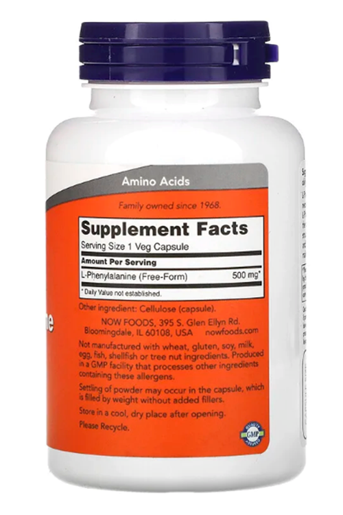 NOW Foods, L-Phenylalanine, 500 mg, 120 Veg Capsules.USA MENŞEİ.4040