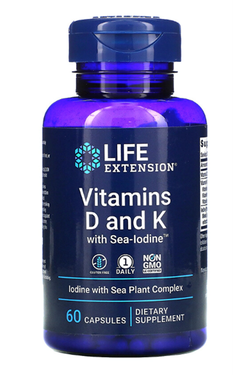 LIFE Nutrıtion Vitamins D and K with Sea-Iodine 60 Capsul.Usa Menşei.3640