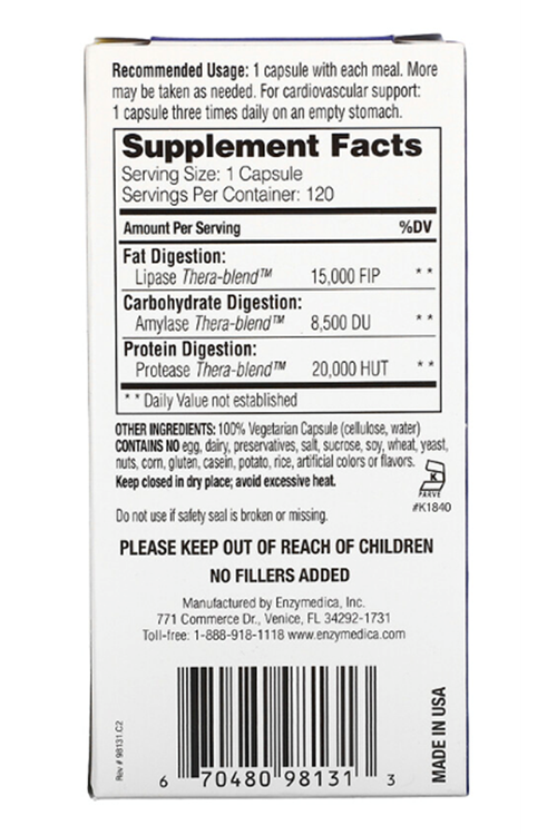 Enzymedica, Lypo Gold,120 Capsules (ÖSG ÖZEL SPORCU GIDALARI) For Fat Digestion.Usa Version.65.