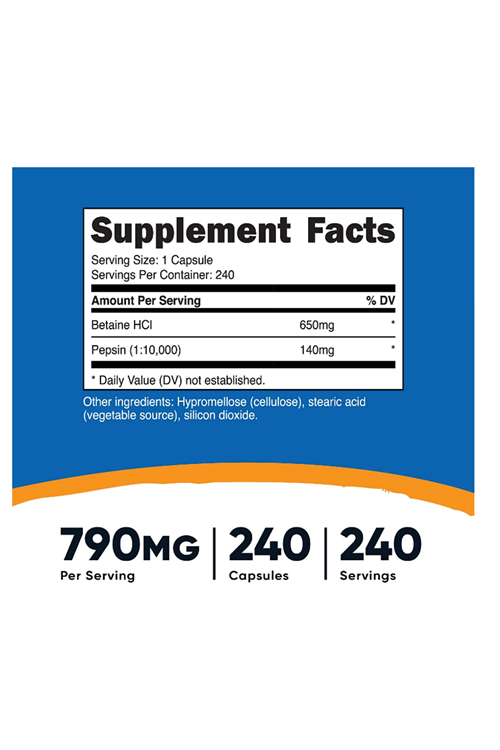 Nutricost Betaine HCl + Pepsin 790mg, 240 Capsules - Gluten Free & Non-GMO.Abd Menşei.4139.