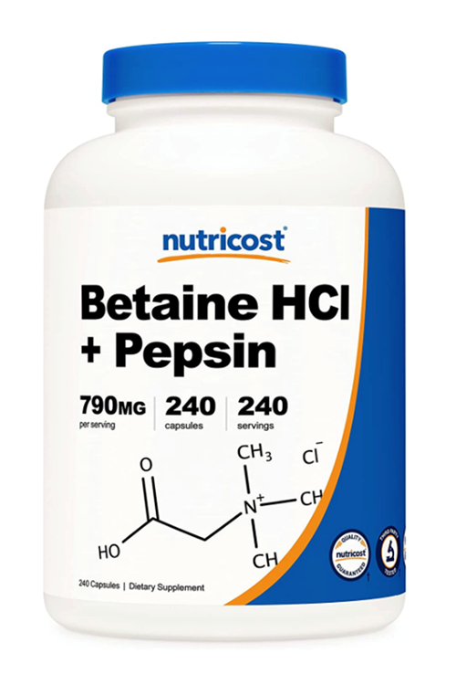 Nutricost Betaine HCl + Pepsin 790mg, 240 Capsules - Gluten Free & Non-GMO.Abd Menşei.4139.